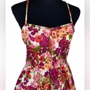 Hollister I Love H81 pink multicolor Floral spaghetti Strap Open back Dress NWOT